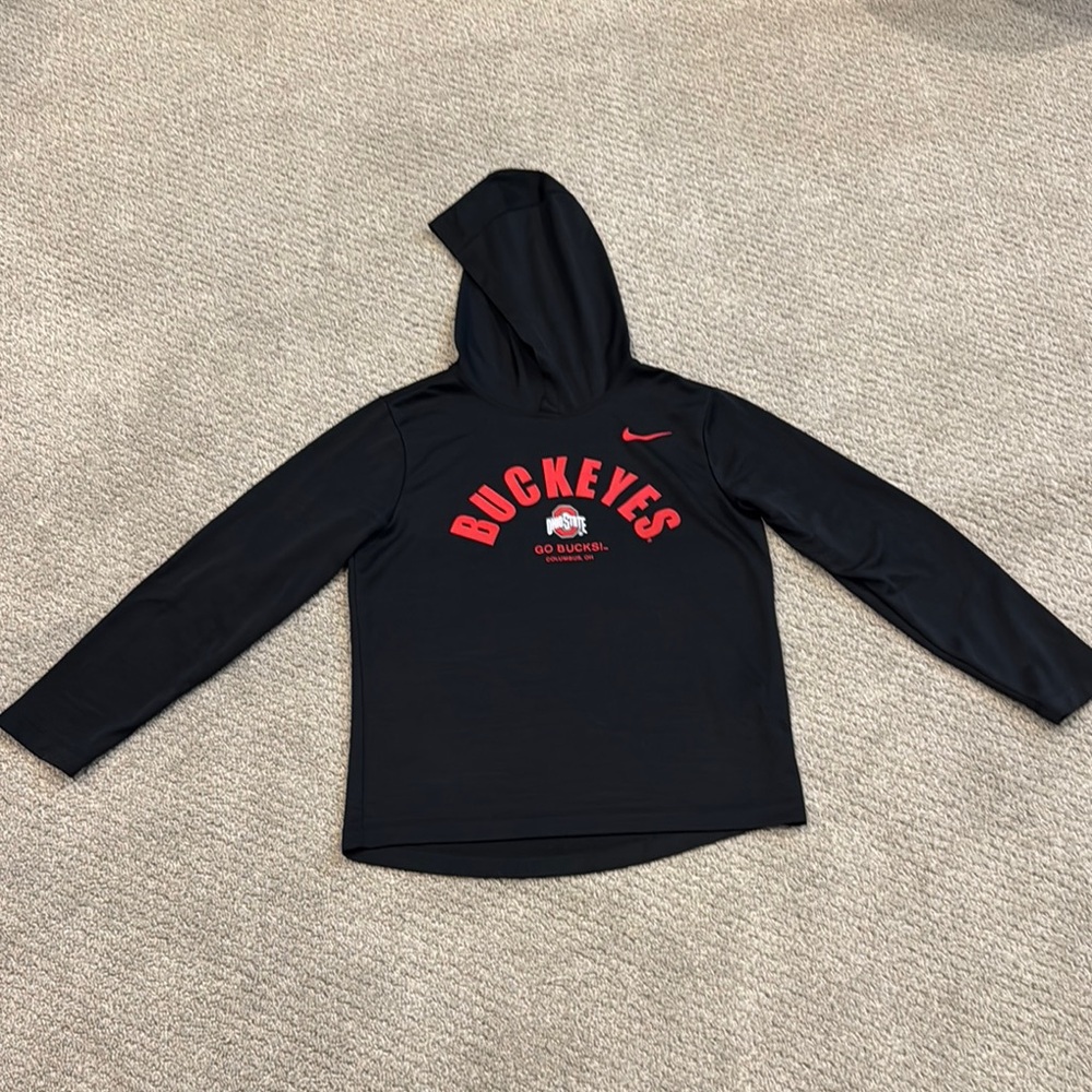 Nike Dri-fit youth Black Buckeyes Hoodie with Red Logo